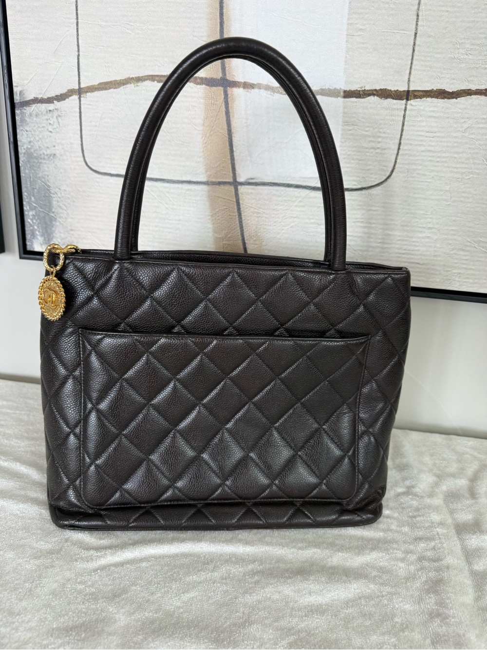 Chanel Vintage Medallion Tote Dark Brown Caviar Leather Gold Hardware - Picture 2 of 10